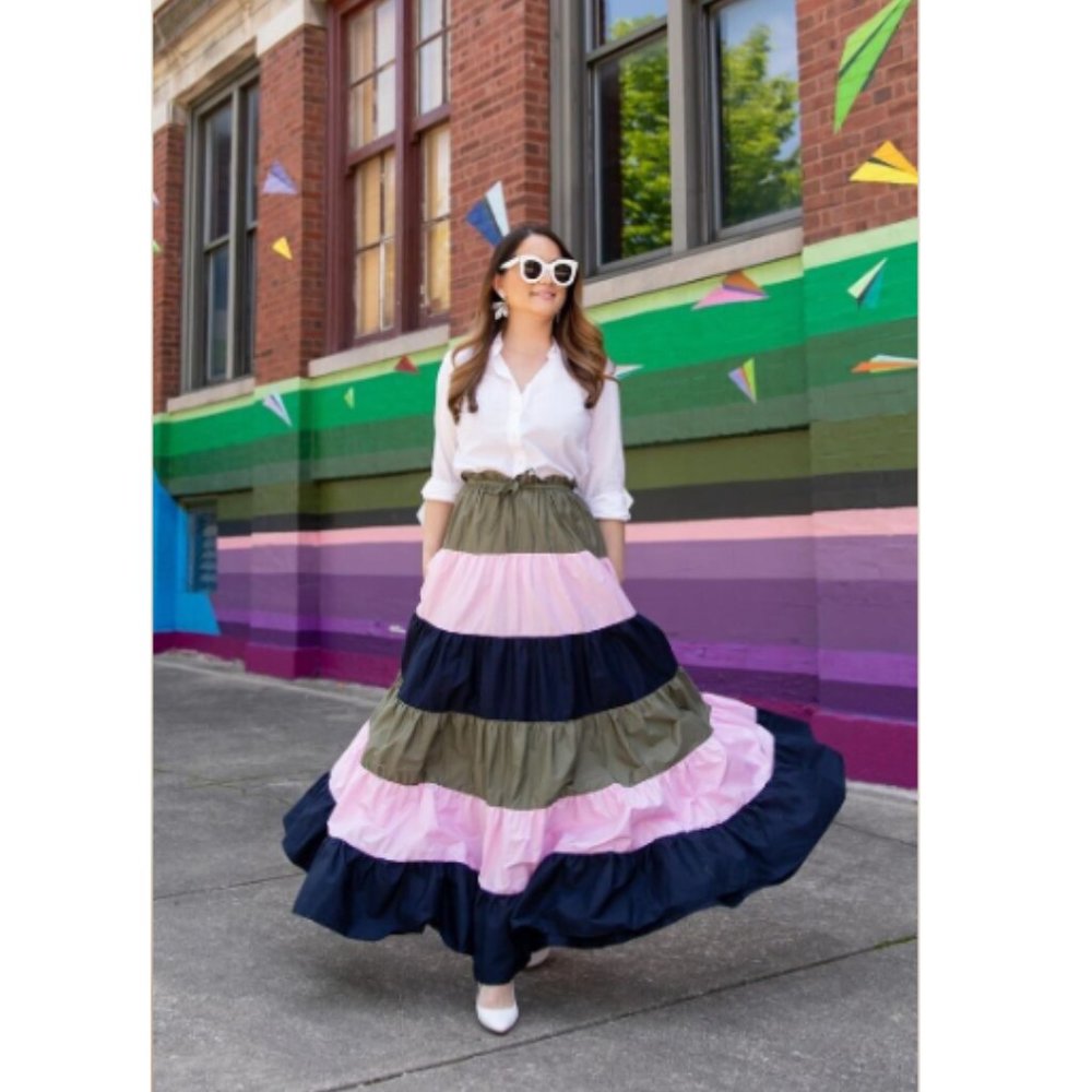 NWT ANTHROPOLOGIE Penelope Colorblocked Tiered Maxi Skirt L